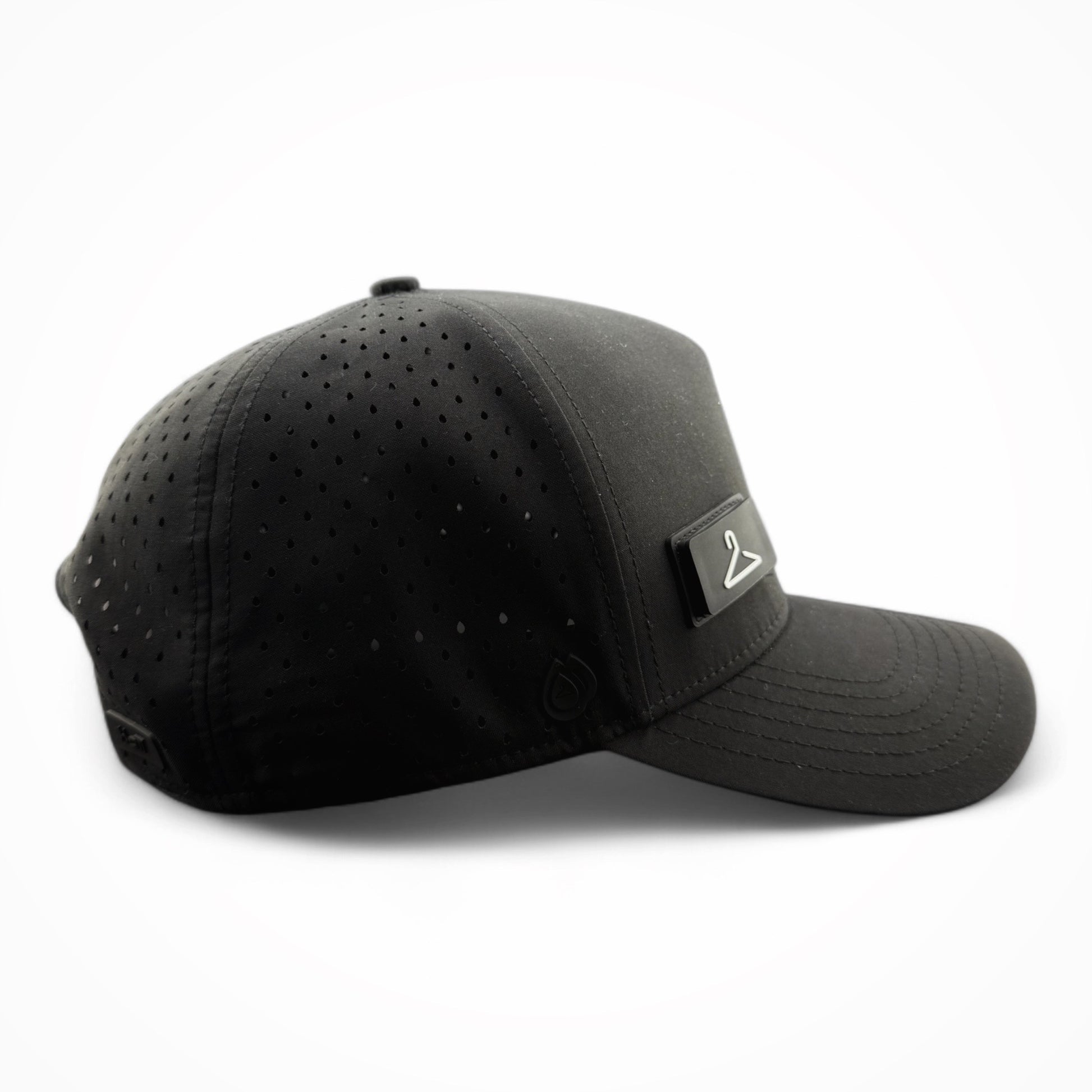 Black HATT premium hat with black Hanger interchangeable patch side view - HATT Fashion