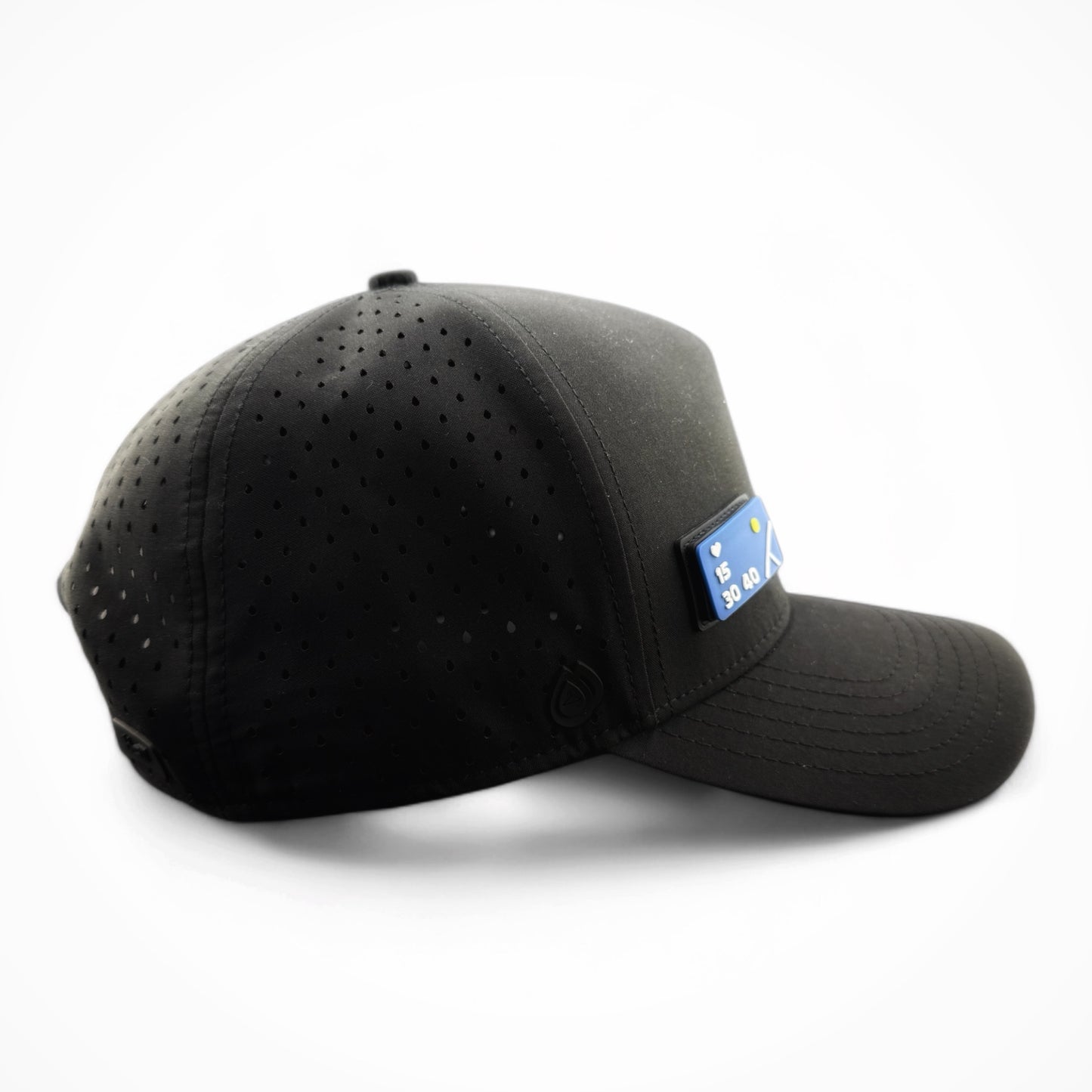 Black HATT premium hat with blue Tennis Score interchangeable patch side view - HATT Fashion