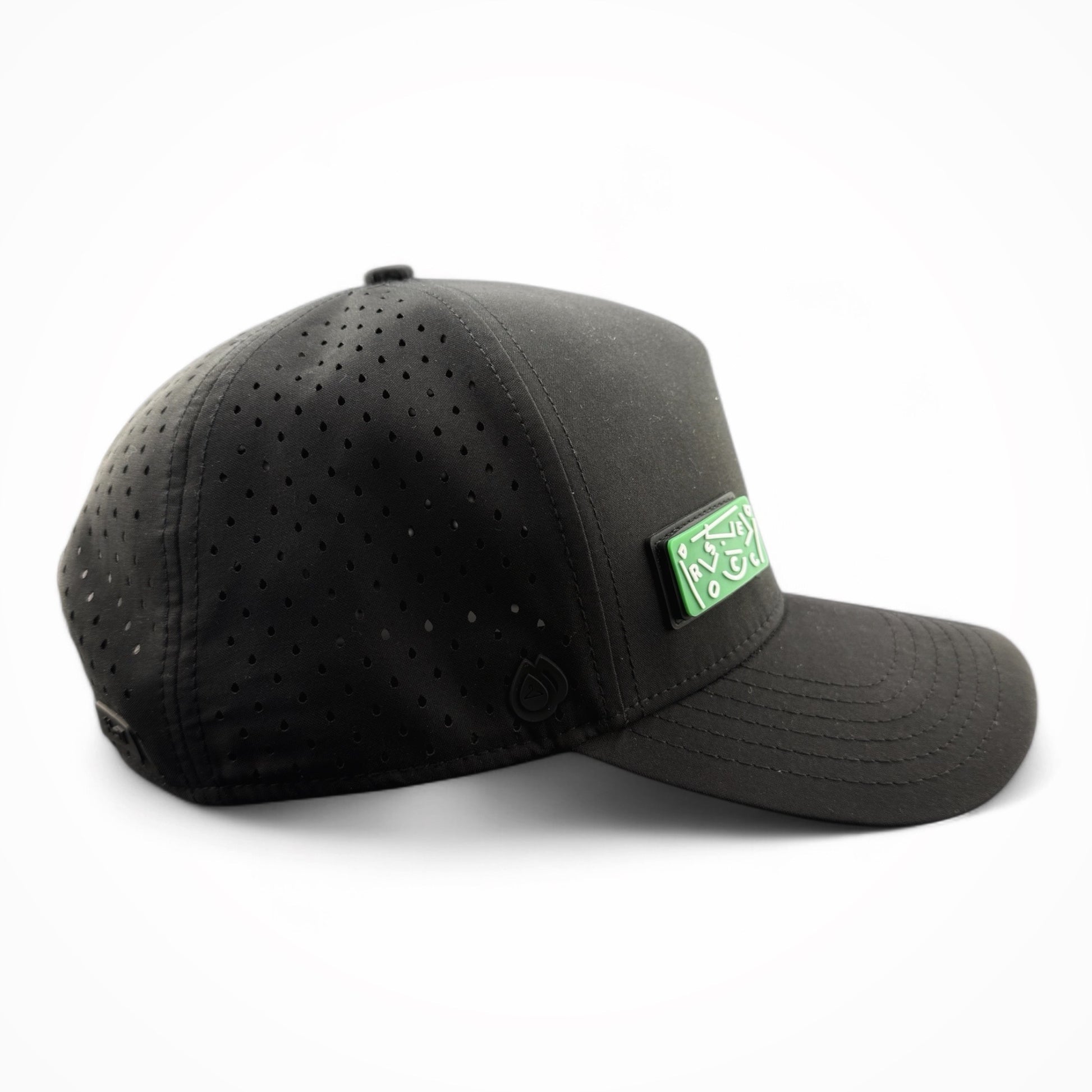 Black HATT premium hat with green Abstract Soccer Field interchangeable patch side view - HATT Fashion
