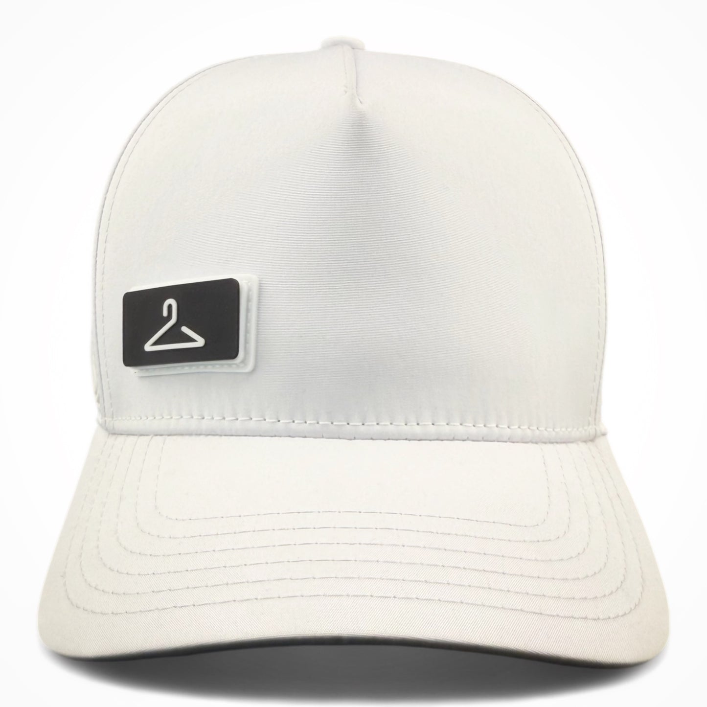 White HATT premium hat with black Hanger interchangeable patch front view - HATT Fashion