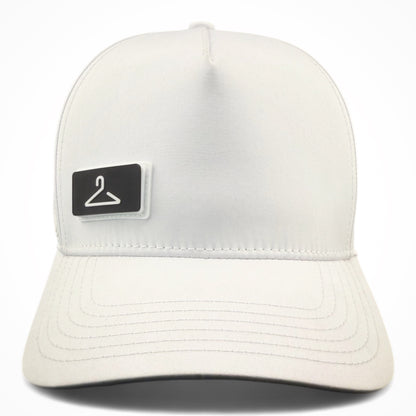 White HATT premium hat with black Hanger interchangeable patch front view - HATT Fashion