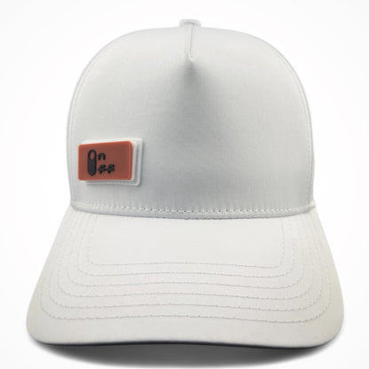 White HATT premium hat with red ON/OFF interchangeable silicone patch - HATT Fashion