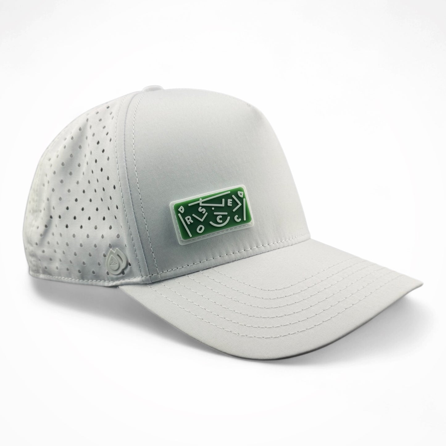 White HATT premium hat with green Abstract Soccer Field interchangeable patch side view - HATT Fashion