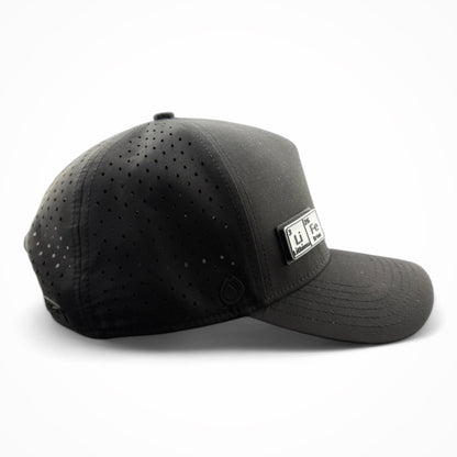 Black HATT premium hat with white LIFE interchangeable silicone patch side view - HATT Fashion